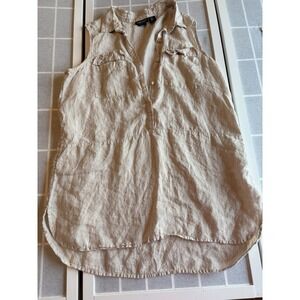 Jones New York Women's Sleeveless Tunic Top Sz L Beige 100% Linen Spring Summer